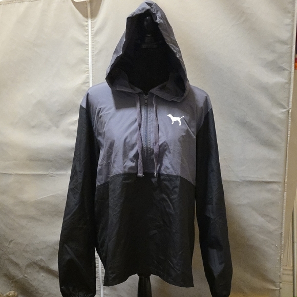 PINK Victoria's Secret Windbreaker Black Gray Jacket - Picture 1 of 4